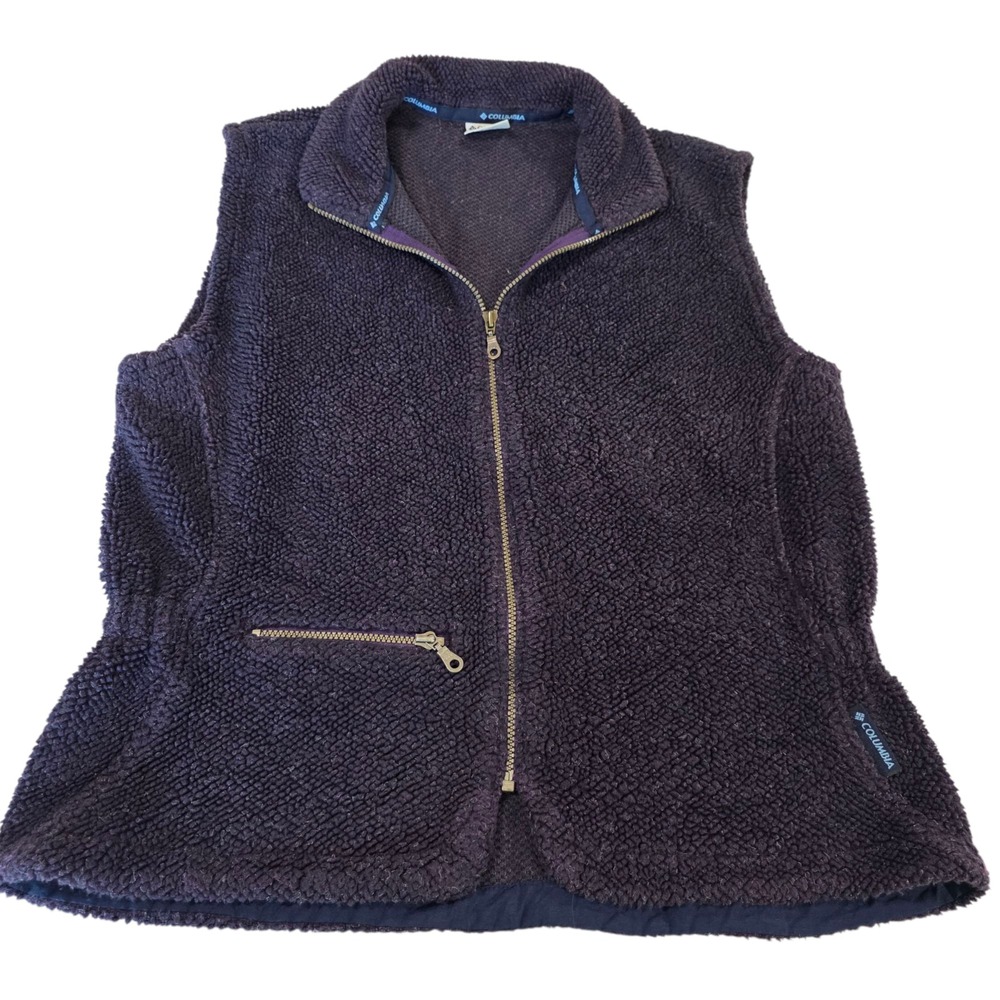 Vintage Columbia Sherpa Vest Womens Purple‎ L  Acrylic Blend USA Winter Top
